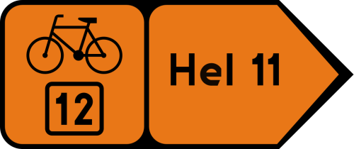 R-4d drogowskaz szlaku rowerowego w kształcie strzały podający odległość