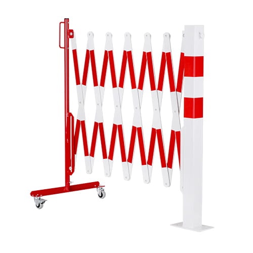 Barierą rozciągana harmonijkowa +słupek stalowy 70x70mm długość 4000 mm czerwono-biała