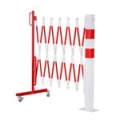 Barierą rozciągana harmonijkowa +słupek stalowy 70x70mm długość 4000 mm czerwono-biała