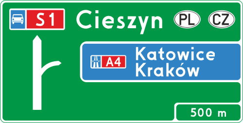 Znak kierunku i miejscowości E-1b