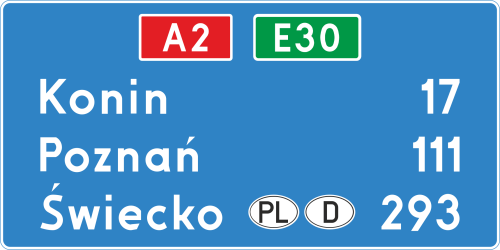 Znak kierunku i miejscowości E-14a
