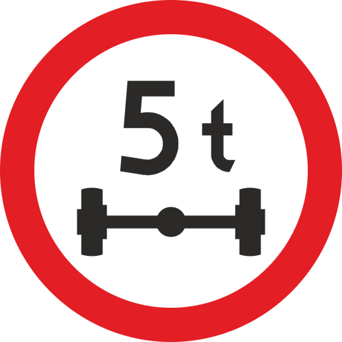 znak drogowy B-19 zakaz wjazdu pojazdów o nacisku osi większym niż ... t