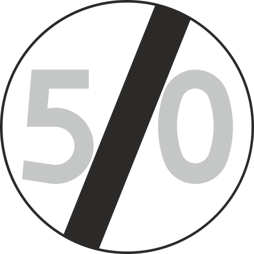 znak drogowy B-34 koniec ograniczenia prędkości mały