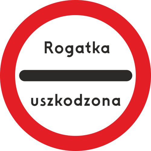 znak drogowy B-32b rogatka uszkodzona mały