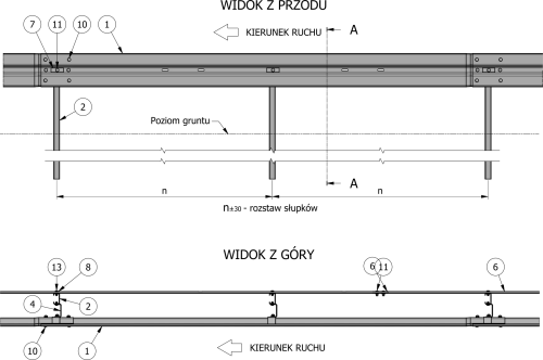 SP09/02 Bariera ochronna stalowa N2W5A rozstaw słupka co 2 mb