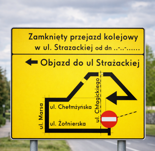 Tablica objazd F-8 1 gen znak uzupełniający