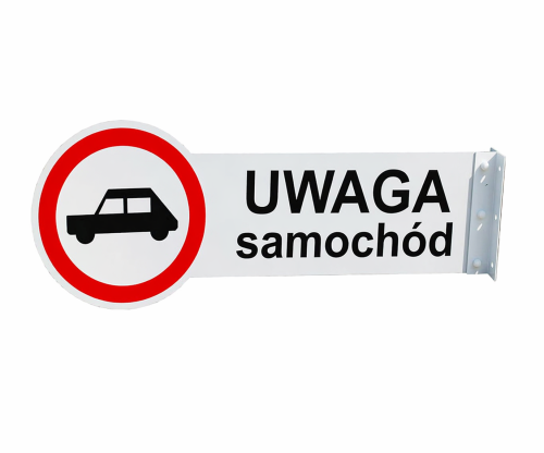 Znak uwaga samochod przy wyjazdach z bram