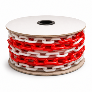 Łańcuch plastikowy biało czerwony gr. 6 mm SZPULA 25 mb kartonowa