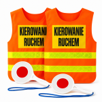 Zestaw do kierowania ruchem – 2 narzutki „KIEROWANIE RUCHEM” + 2 lizaki policyjne odblaskowe