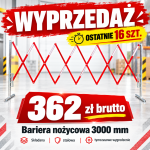 Bariera nożycowa  o długości 3000 mm, wys. H-1000 mm  ocynkowana