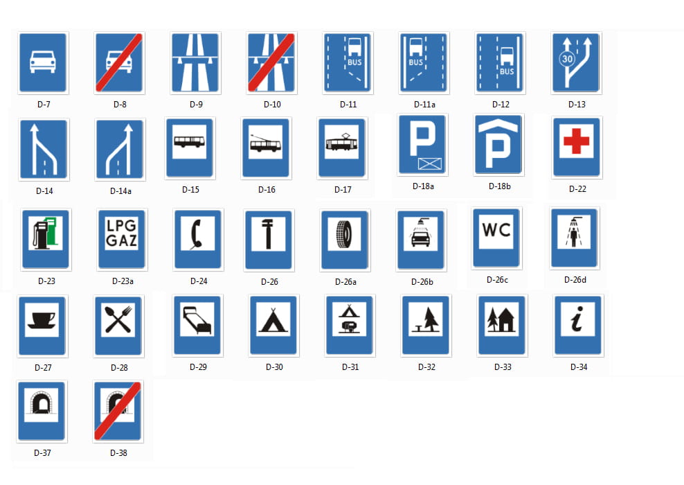 Znak informacyjny "D" 900x1125 I gen. uchwyty w kpl. 