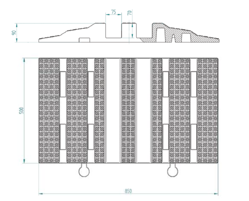 Rysunek progu kablowego z kanałami