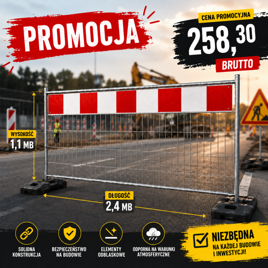 Zapora drogowa siatkowa U-20a ze stali L-2400 mm z licem 1 generacji lekka