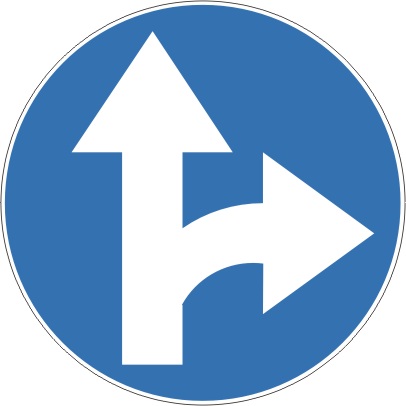 Znak drogowy C-6 nakaz jazdy prosto lub w prawo