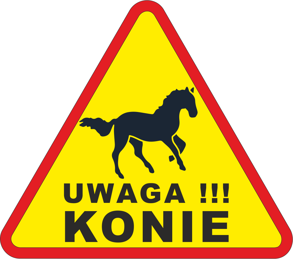 Znak drogowy uwaga konie
